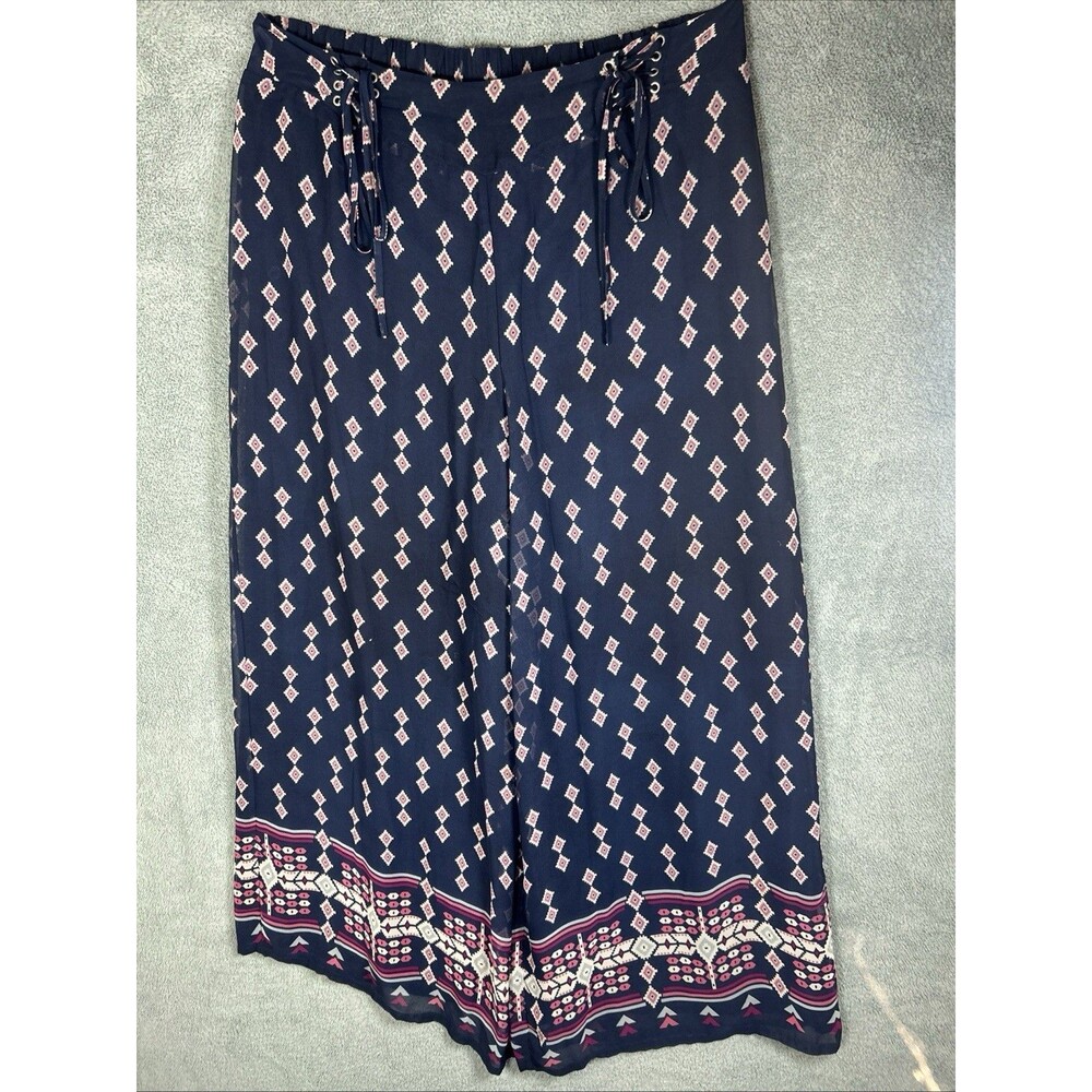 Plus Size Womens Wide Leg Pants 20W Navy Elastic Waist Palazzo Sheer Flowy Boho‎